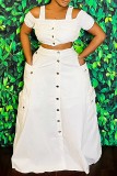 White Casual Solid Color Pocket U Neck Short Sleeve Two Pieces