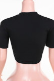 Yellow Casual Letter Print Hollow Out O Neck T-Shirts