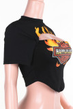 Yellow Casual Letter Print Hollow Out O Neck T-Shirts