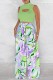 Light Green Casual Print Hollow Out Half A Turtleneck Sleeveless Two Pieces
