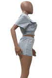 Apricot Casual Solid Color Pocket Zipper Patchwork Zipper Collar Short Sleeve Two Pieces