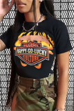 Yellow Casual Letter Print Hollow Out O Neck T-Shirts