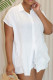 White Casual Solid Color Buckle Patchwork Turndown Collar Short Sleeve Two Pieces