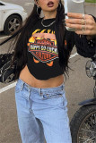 Yellow Casual Letter Print Hollow Out O Neck T-Shirts
