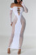 White Sexy Solid Color Hollow Out See-Through Backless Off Shoulder Long Dresses