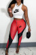 Red Casual Print Zipper Patchwork O Neck Sleeveless Two Pieces