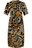 Colour Casual Daily Leopard Print Plants Print Pocket Contrast V Neck Printed Plus Size Dresses