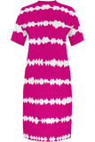 Black Casual Daily Striped Print Pocket Contrast V Neck Printed Plus Size Dresses