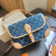 Blue Casual Street Letter Print Patchwork Contrast Bags