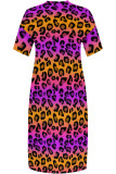 Colour Casual Daily Leopard Print Plants Print Pocket Contrast V Neck Printed Plus Size Dresses