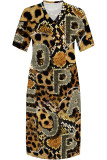 Colour Casual Daily Leopard Print Plants Print Pocket Contrast V Neck Printed Plus Size Dresses
