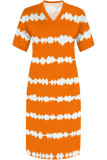 Black Casual Daily Striped Print Pocket Contrast V Neck Printed Plus Size Dresses