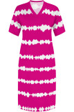 Black Casual Daily Striped Print Pocket Contrast V Neck Printed Plus Size Dresses