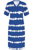 Black Casual Daily Striped Print Pocket Contrast V Neck Printed Plus Size Dresses