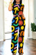 Black Casual Daily Geometric Print Pocket Contrast O Neck Short Sleeve Two Pieces