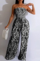 Black Sexy Casual Print Strapless Bodycon Jumpsuits