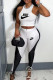 White Casual Print Zipper Patchwork O Neck Sleeveless Two Pieces