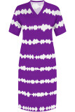 Black Casual Daily Striped Print Pocket Contrast V Neck Printed Plus Size Dresses