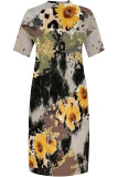 Colour Casual Daily Leopard Print Plants Print Pocket Contrast V Neck Printed Plus Size Dresses