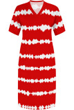 Black Casual Daily Striped Print Pocket Contrast V Neck Printed Plus Size Dresses