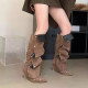 Brown Casual Buttons Patchwork Pointed Out Door Shoes