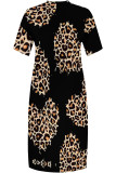 Colour Casual Daily Leopard Print Plants Print Pocket Contrast V Neck Printed Plus Size Dresses