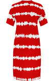 Black Casual Daily Striped Print Pocket Contrast V Neck Printed Plus Size Dresses