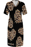 Colour Casual Daily Leopard Print Plants Print Pocket Contrast V Neck Printed Plus Size Dresses