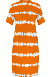 Black Casual Daily Striped Print Pocket Contrast V Neck Printed Plus Size Dresses