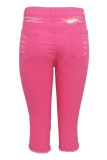 Pink Denim Button Fly Sleeveless High Hole Solid Patchwork pencil Capris Shorts