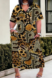 Colour Casual Daily Leopard Print Plants Print Pocket Contrast V Neck Printed Plus Size Dresses