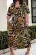 Leopard Print Casual Daily Leopard Print Plants Print Pocket Contrast V Neck Printed Plus Size Dresses