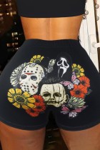 Black Casual Sportswear Print Basic Skinny High Waist Conventional Positioning Print Bottoms