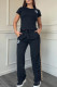 Black Casual Print Pocket Lace Up Patchwork O Neck Short Sleeve Two Pieces