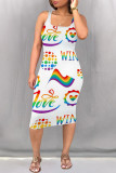 White Casual Daily Graffiti Print Lips Print U Neck Printed Dresses