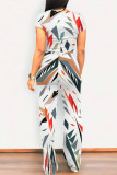 Multicolor Casual Daily Geometric Print Pocket Contrast O Neck Short Sleeve Two Pieces