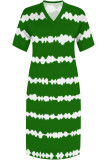 Black Casual Daily Striped Print Pocket Contrast V Neck Printed Plus Size Dresses
