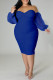 Blue Sexy Solid Color Backless Slit Off Shoulder Wrapped Skirt Plus Size Dresses