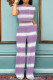 Purple Casual Tie Dye Pocket Patchwork O Neck Short Sleeve Two Pieces