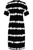 Black Casual Daily Striped Print Pocket Contrast V Neck Printed Plus Size Dresses