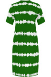 Black Casual Daily Striped Print Pocket Contrast V Neck Printed Plus Size Dresses