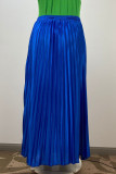 Blue Celebrities Solid Color Pleated Patchwork Pleated Plus Size