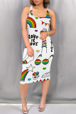White Casual Daily Graffiti Print Lips Print U Neck Printed Dresses