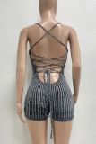 Pink Sexy Solid Color Backless Cross Straps Patchwork Halter Skinny Rompers