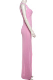 Pink Celebrities Solid Color Patchwork O Neck Long Dresses