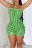 Pink Sexy Solid Color Backless Cross Straps Patchwork Halter Skinny Rompers