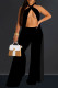 Black Sexy Solid Color Hollow Out Backless Patchwork Halter Sleeveless Two Pieces