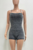 Pink Sexy Solid Color Backless Cross Straps Patchwork Halter Skinny Rompers
