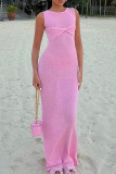 Pink Celebrities Solid Color Patchwork O Neck Long Dresses