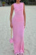 Pink Celebrities Solid Color Patchwork O Neck Long Dresses